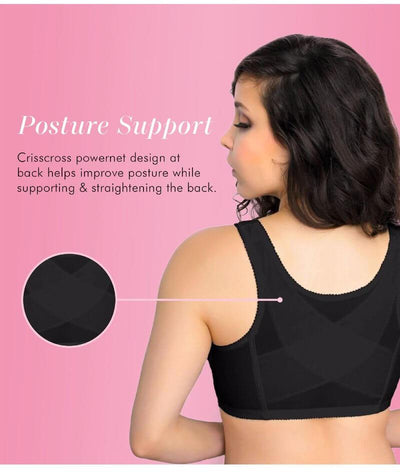 Exquisite Form Fully Front Close Wire-free Posture Bra With Lace - Bla -  Curvy Bras