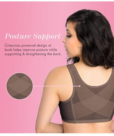 Exquisite Form Fully Front Close Wire-free Posture Bra With Lace - Walnut Bras