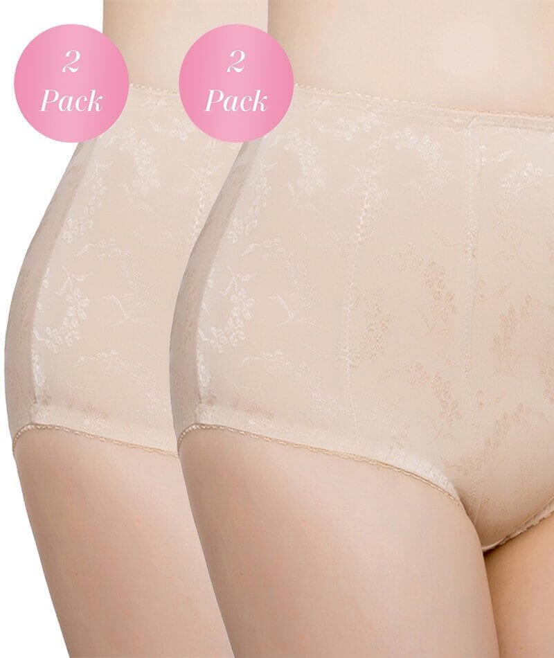 Exquisite Form Floral Jacquard Shaping Brief 2 Pack - Nude Shapewear
