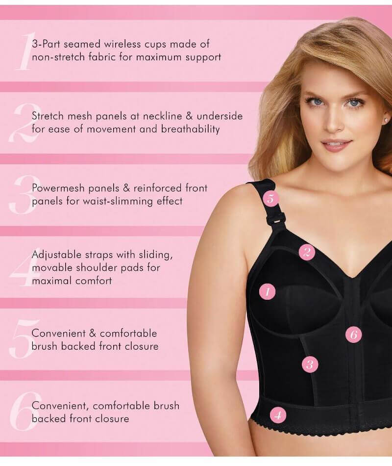 Comfort Choice Women's Plus Size Front-Close Longline Wireless Posture Bra  Bra 