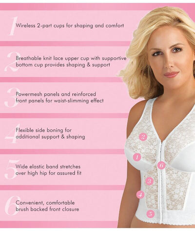 Exquisite Form Fully Front Close Wire-free Longline Posture with Lace Bra - White Bras