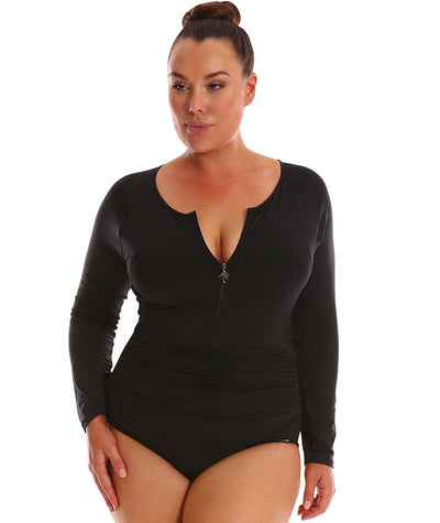 Capriosca Long Sleeve Zip One Piece - Black Swim