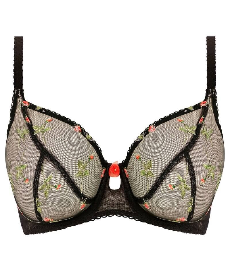 Freya Rose Blossom Underwire Plunge Bra - Black - Curvy Bras