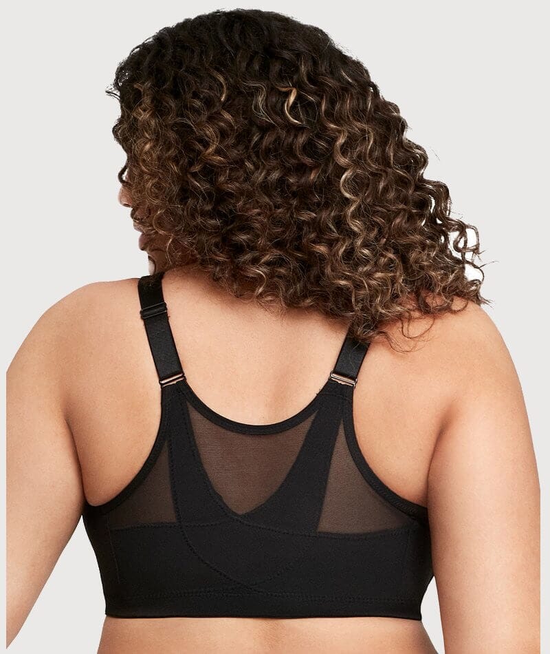 Glamorise Zip Up Front-Closure Wire-free Sports Bra - Black - Curvy Bras