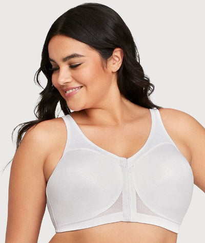 Myer Front Hooks, Stretch-Lace, Super-Lift, and Posture Correction Bra,  Front Closure Wirefree Bra for Women (4XL,White)