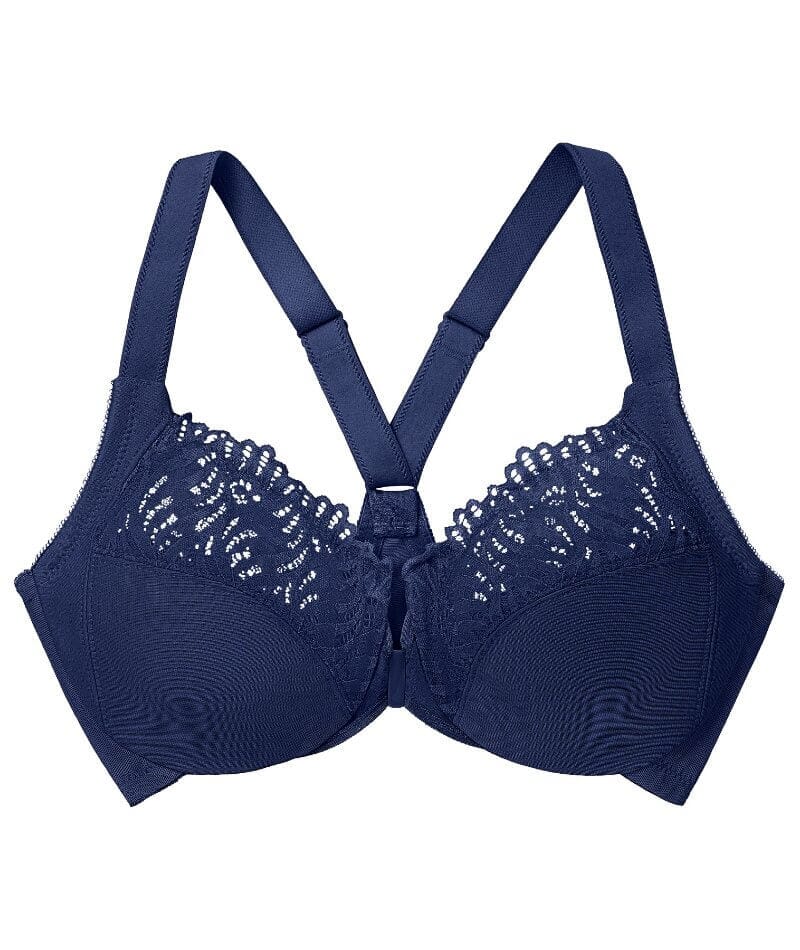 Glamorise Front-Closure T-Back WonderWire Bra - Blue Bras