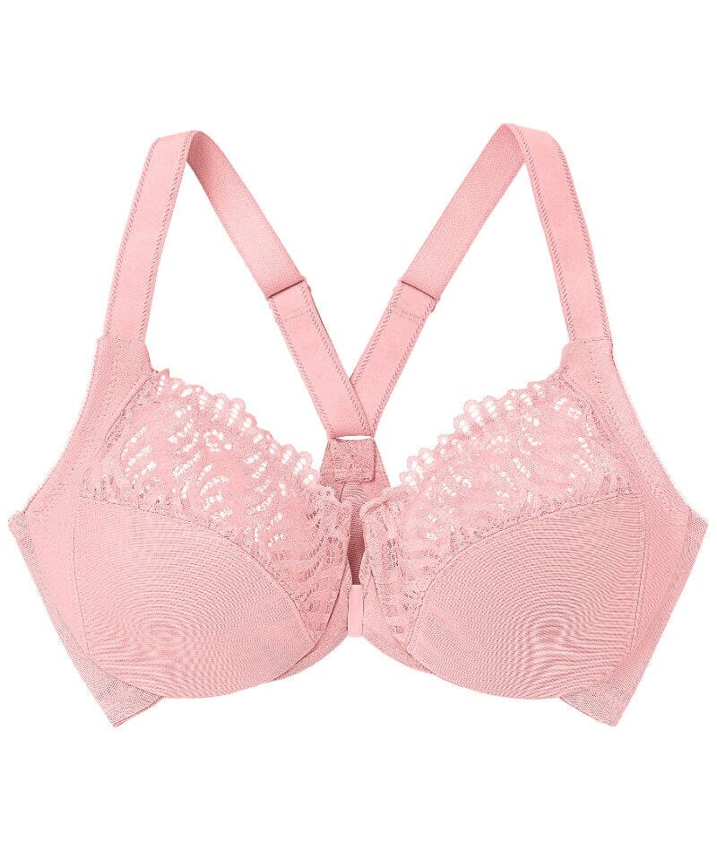 Glamorise Front-Closure T-Back WonderWire Bra - Blush - Curvy Bras