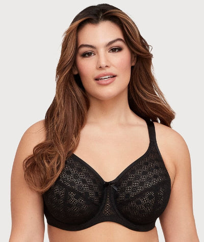 Glamorise Lace Comfort WonderWire Bra - Black - Curvy Bras