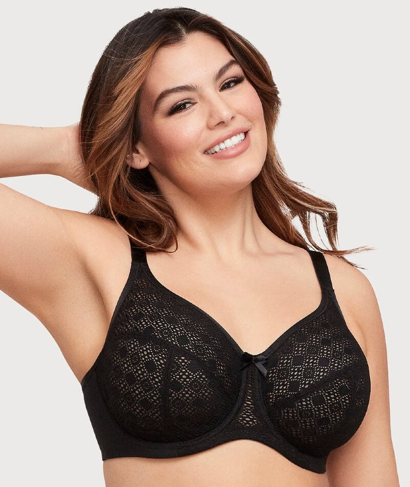 Glamorise Lace Comfort WonderWire Bra - Black - Curvy Bras