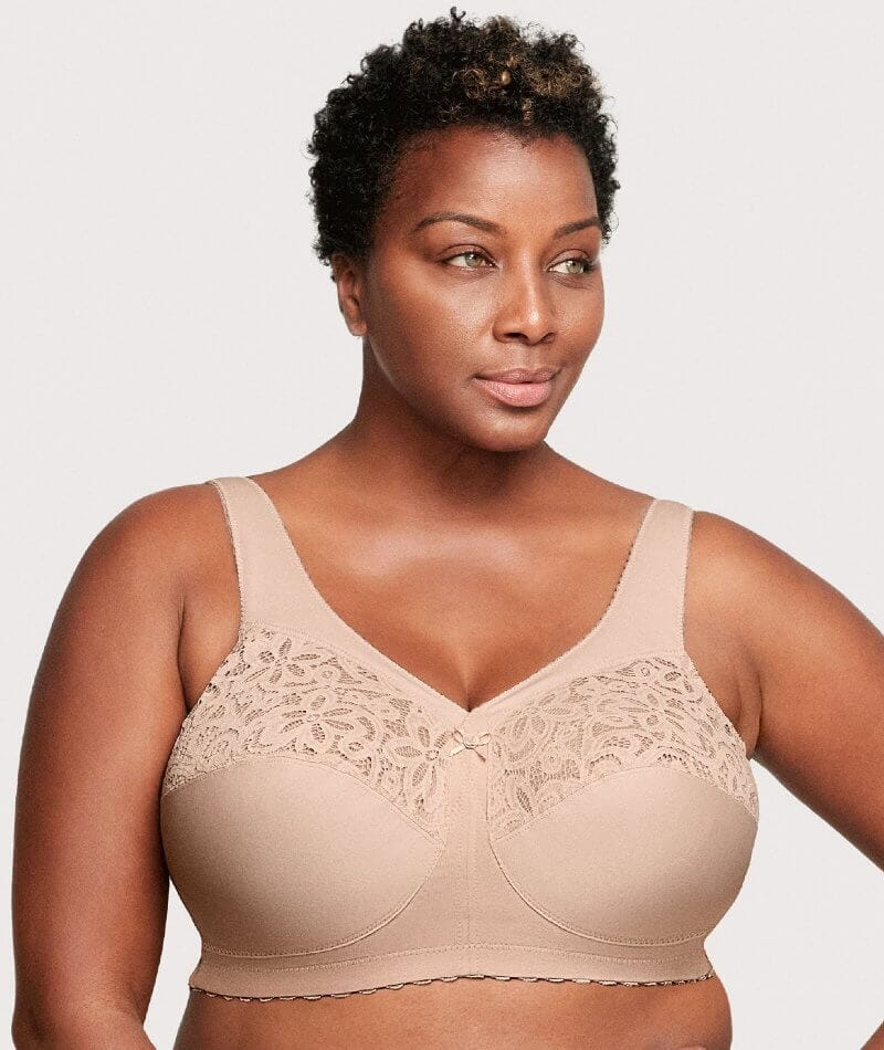 GLAMORISE White Comfort Lift Rose Lace Support Bra, US 40G, UK 40F