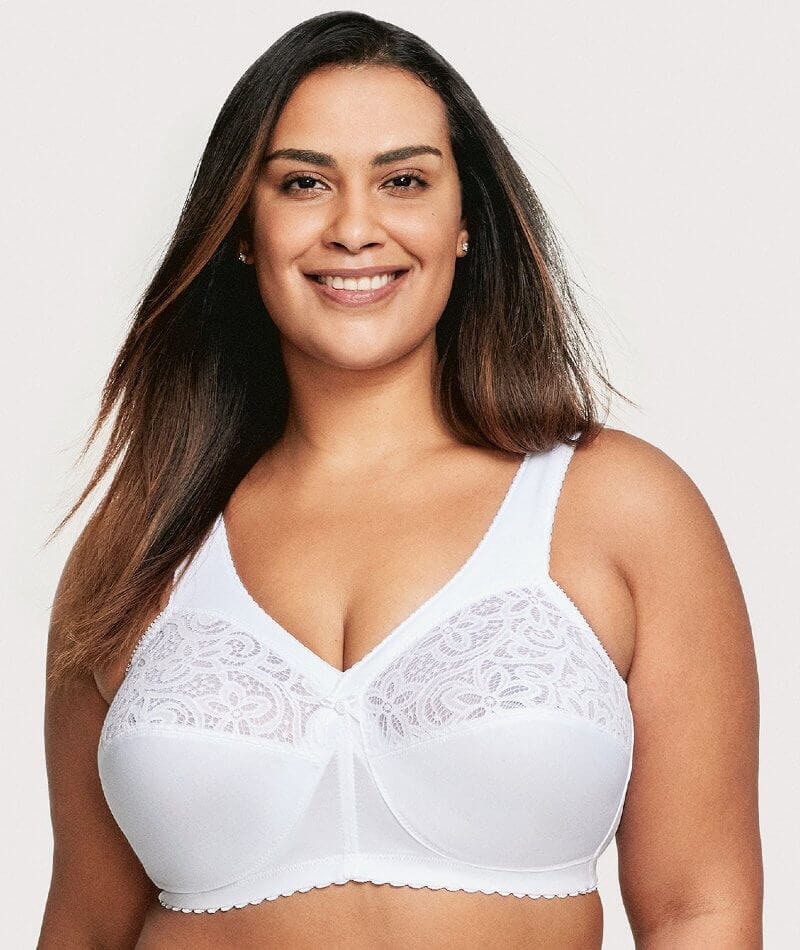 Glamorise WHITE Comfort Lift Wire- Lace Support Bra US 44DD for