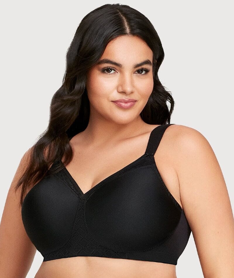 Glamorise MagicLift Seamless Wire-free Support T-Shirt Bra - Black Bras