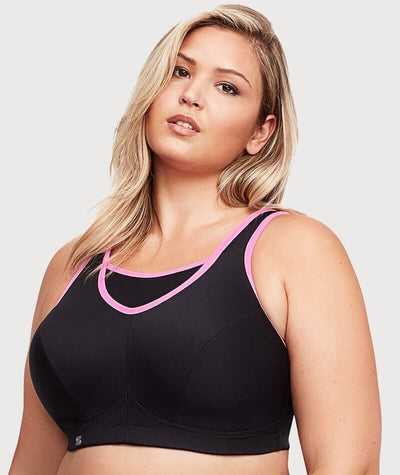 Glamorise No-Bounce Camisole Wire-free Sports Bra - Black/Pink Bras