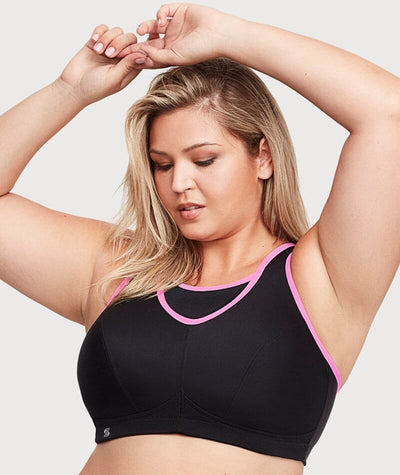 Glamorise No-Bounce Camisole Sports Bra - Black/Pink Bras