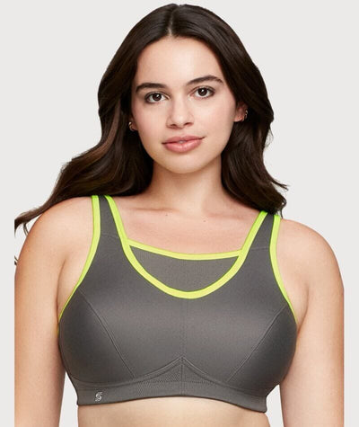 Glamorise No-Bounce Camisole Wire-free Sports Bra - Gray/Yellow - Curvy Bras