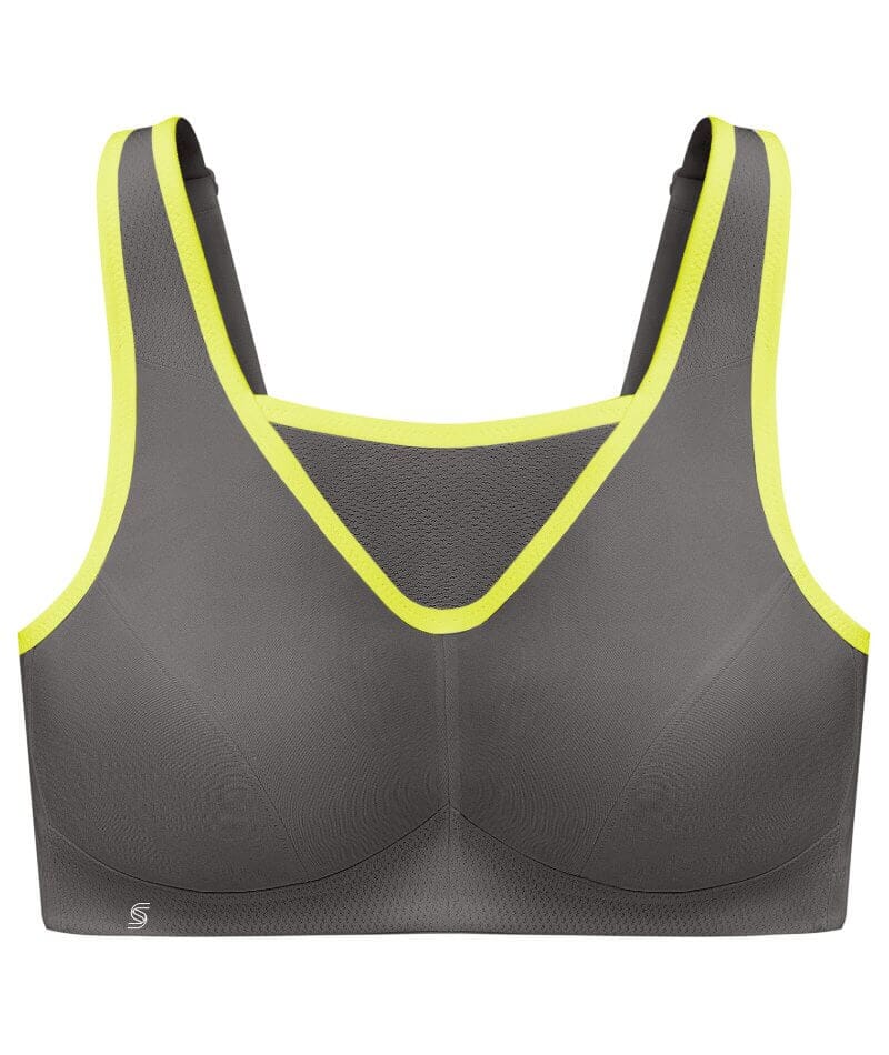 Glamorise No-Bounce Camisole Wire-free Sports Bra - Gray/Yellow - Curvy Bras