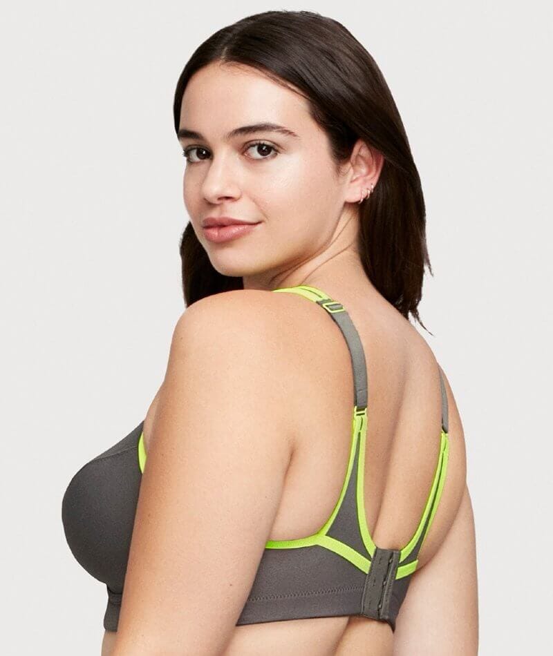 Glamorise No-Bounce Camisole Wire-free Sports Bra - Gray/Yellow - Curvy Bras