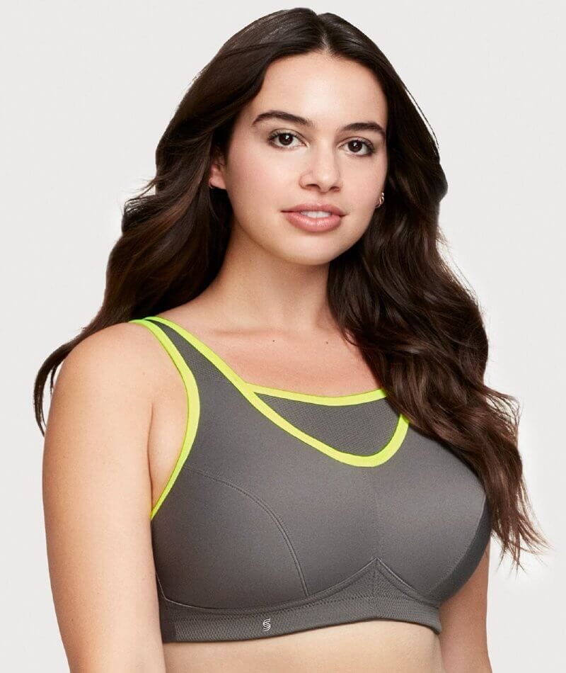 Glamorise No-Bounce Camisole Wire-free Sports Bra - Gray/Yellow Bras