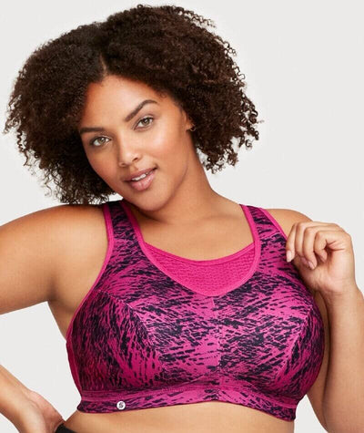 Glamorise No-Bounce Camisole Elite Wire-free Sports Bra - Fuchsia Print Bras