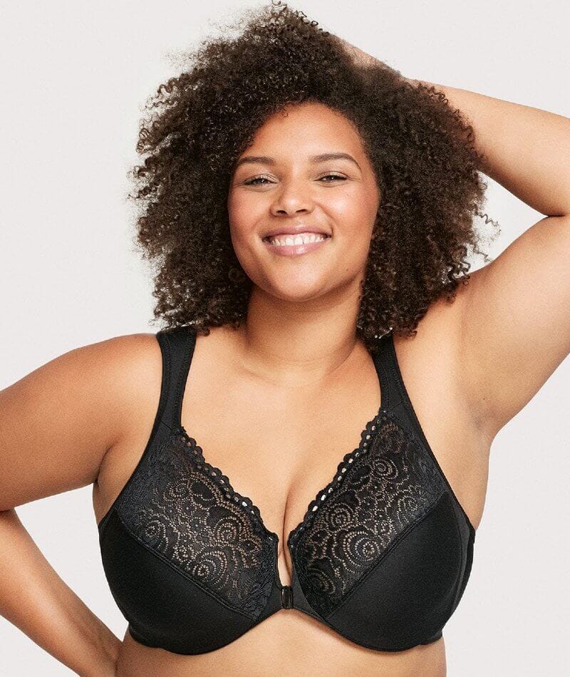 Glamorise WonderWire Front-Closure Bra - Black - Curvy Bras