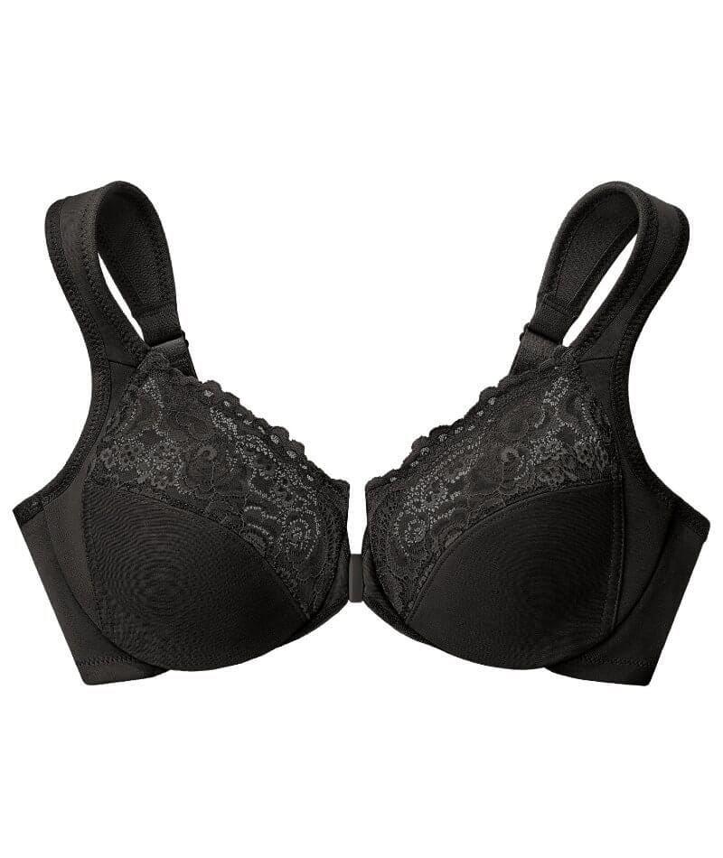 Glamorise WonderWire Front-Closure Bra - Black - Curvy Bras