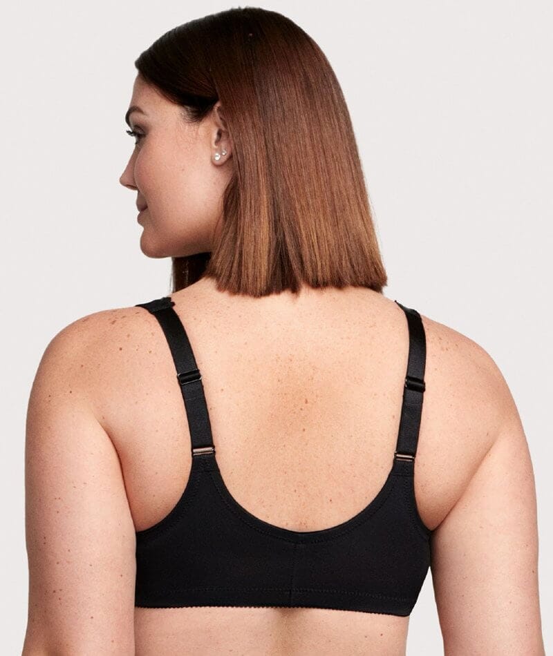 Glamorise Zip Up Front-Closure Wire-free Sports Bra - Black - Curvy Bras