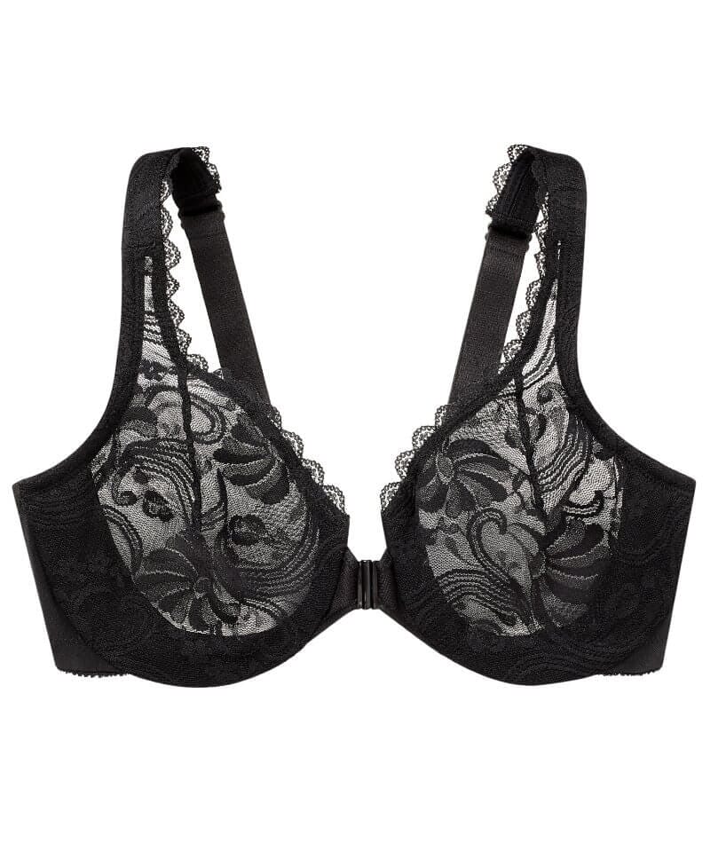 Glamorise WonderWire Front-Closure Stretch Lace Bra - Black Bras