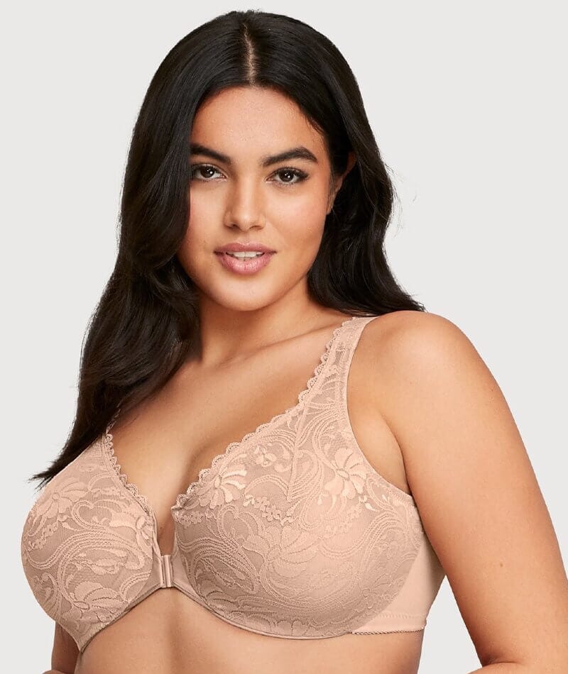 Glamorise Women's Plus Size Low Cut Wonderwire Lace Bra Underwire