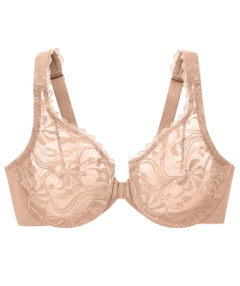 Glamorise WonderWire Front-Closure Stretch Lace Bra - Cafe Bras