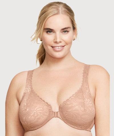 Glamorise WonderWire Front-Closure Stretch Lace Bra - Cappuccino Bras