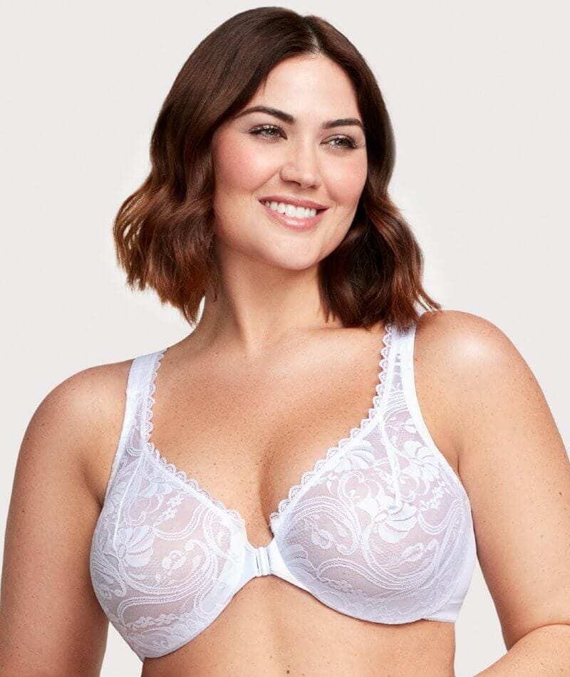 Glamorise WonderWire Front-Closure Stretch Lace Bra - White