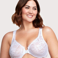 Glamorise WonderWire Front-Closure Stretch Lace Bra - White