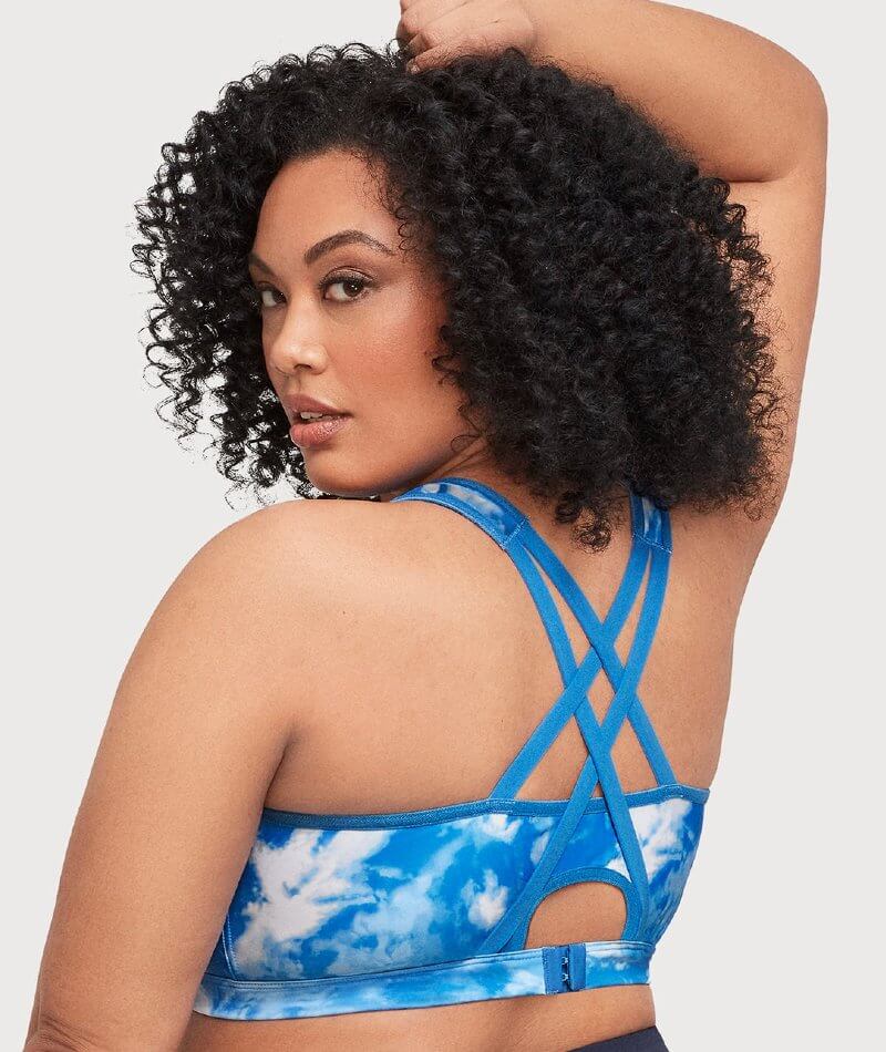 Glamorise Zip Up Front-Closure Wire-free Sports Bra - Blue Tie-Dye - Curvy  Bras