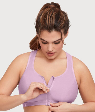 Glamorise Zip Up Front-Closure Wire-free Sports Bra - Lavender