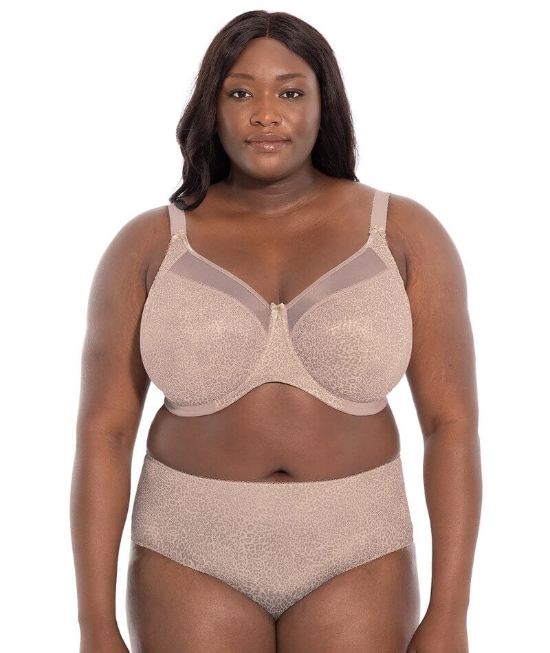 Goddess Kayla Underwired Banded Bra - Taupe Leo - Curvy Bras