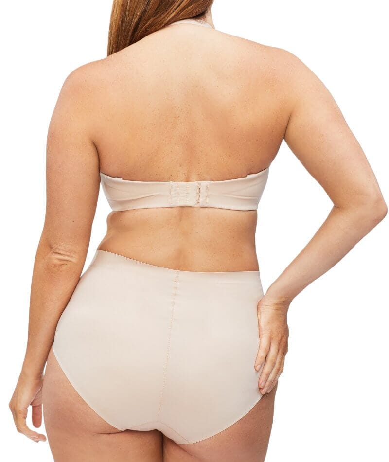 Flex - High Neck Open Back Define Luxe Sports Bra in Warm Taupe