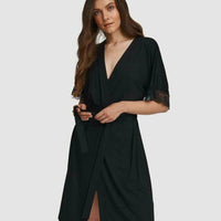 Oh!Zuza Lace Trim Robe - Black