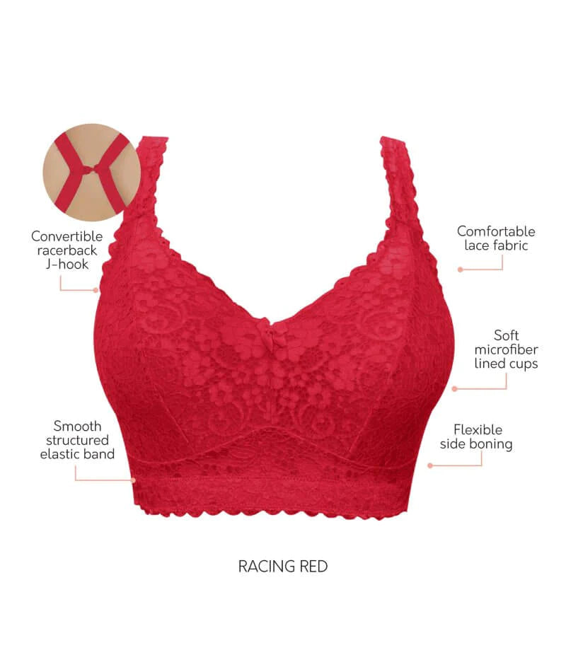 Parfait Adriana Wire-free Full Bust Lace Bralette - Racing Red - Curvy Bras