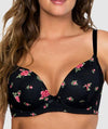 Parfait Casey Contour Plunge Bra - Black with Rose Print Bras