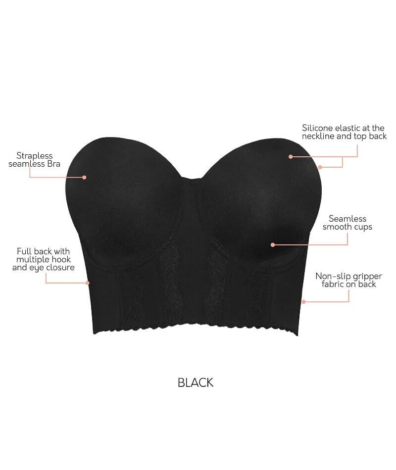 Parfait Elissa Seamless Underwire Padded Longline Strapless Bra - Blac -  Curvy Bras