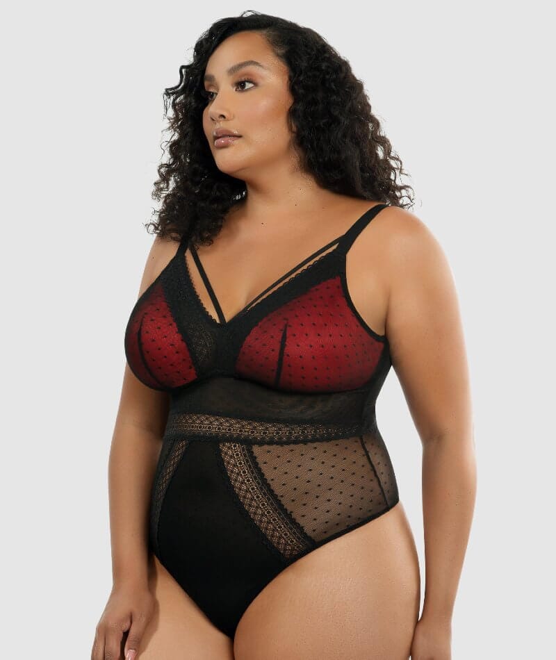 Parfait Mia Dot Plus Bodysuit - Black - Curvy Bras