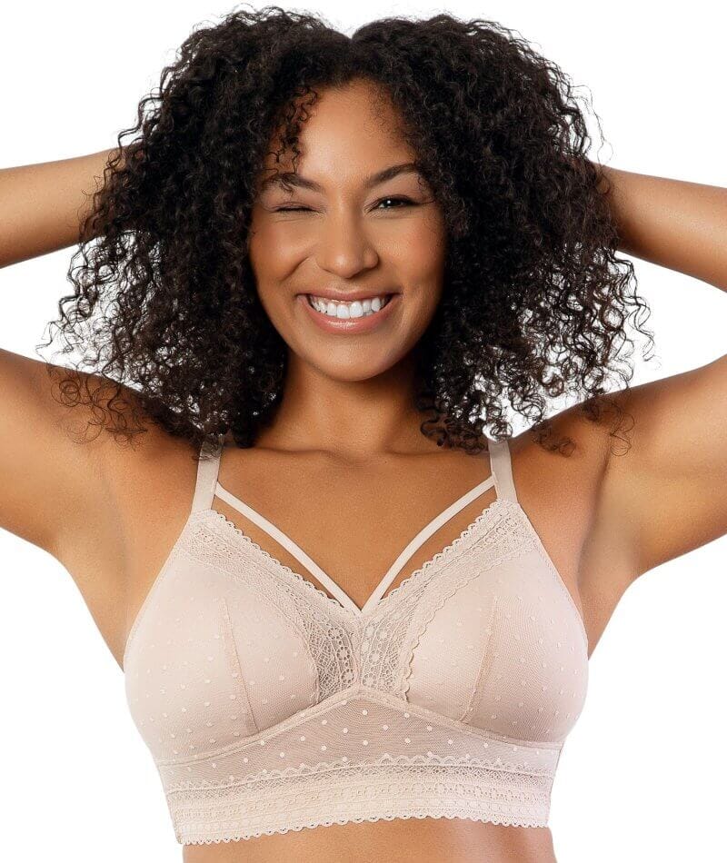 Parfait Mia Dot Wire-free Longline Padded Lace Bralette - Cameo Rose -  Curvy Bras