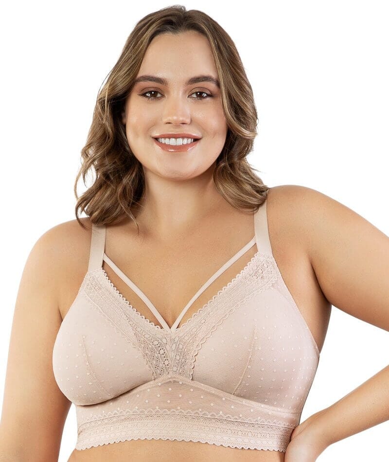 Parfait Mia Dot Wire-free Longline Padded Lace Bralette - Cameo Rose -  Curvy Bras