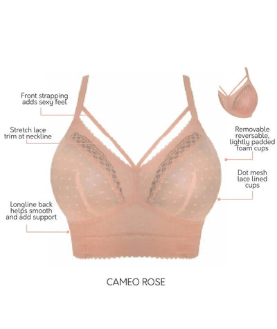 Parfait Mia Dot Wire-free Longline Padded Lace Bralette - Cameo Rose Bras