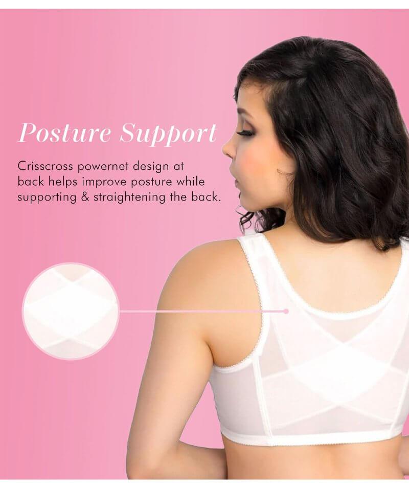 Exquisite Form Fully Front Close Wire-free Posture Bra With Lace - Whi -  Curvy Bras