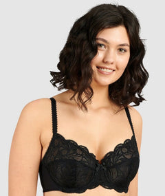 SUSA 8008-4 Women's Latina Black Lace Underwire Bra - Non-Padded Full Cup, 42B, Sheer Lace Design With Cotton Lining