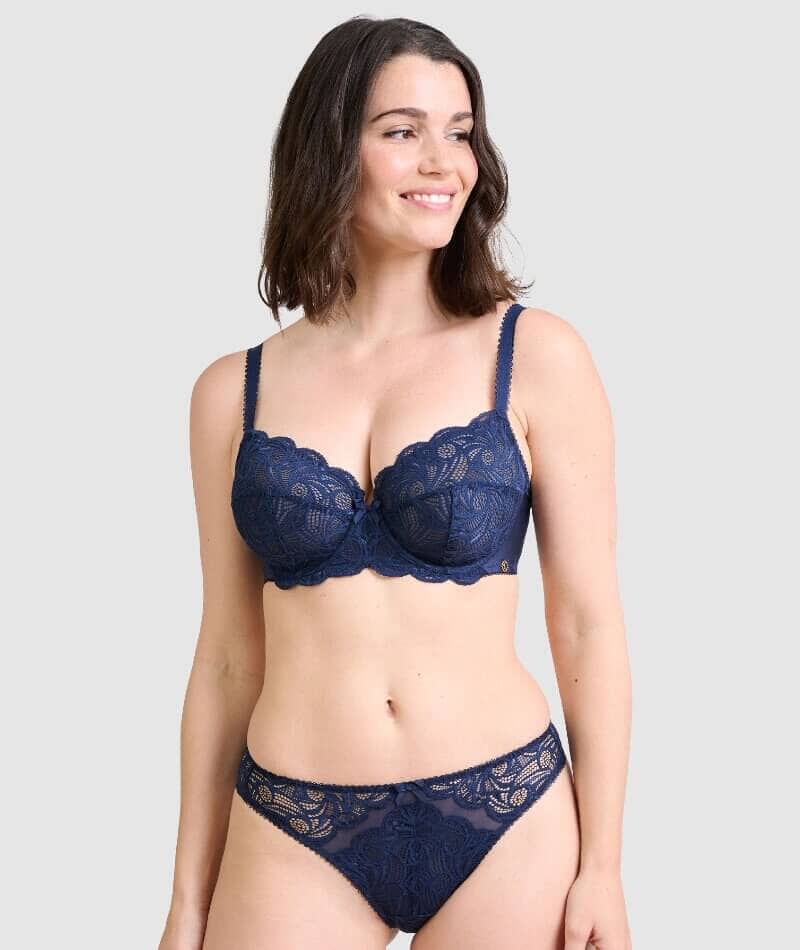 Sans Complexe Ariane Full Cup Underwired Lace Bra - Marine Blue - Curvy Bras