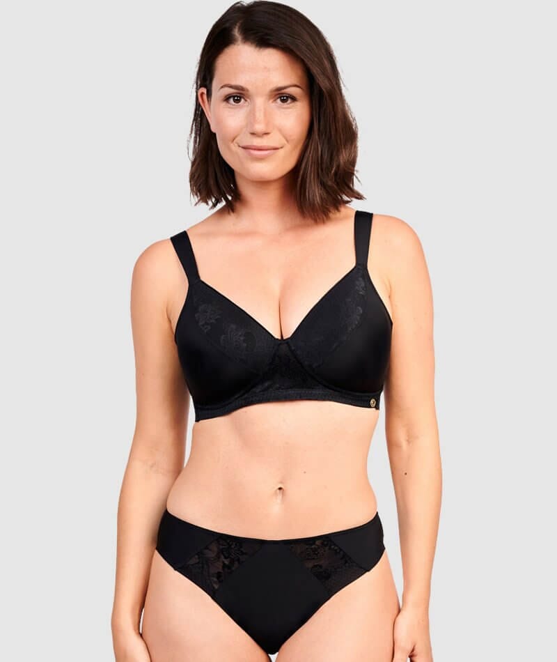 Sans Complexe Perfect Shape Wide Strap Underwired Minimiser Bra - Blac -  Curvy