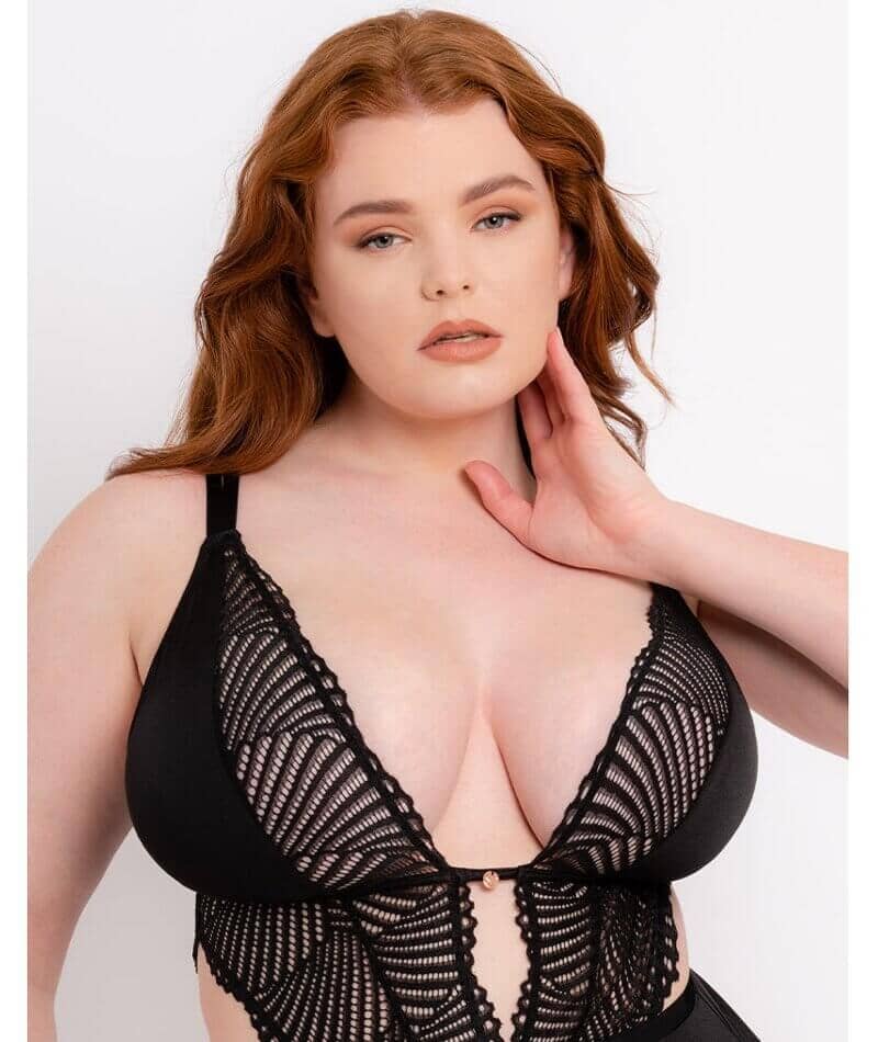 Scantilly After Hours Stretch Lace Teddy - Black - Curvy Bras