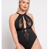 Scantilly Indulgence Stretch Lace Bodysuit - Black/Latte